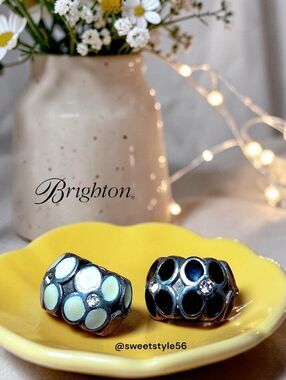 BRIGHTON "Ring Of Flowers" Crystal And Enamel Slider Charms Set Of 2!